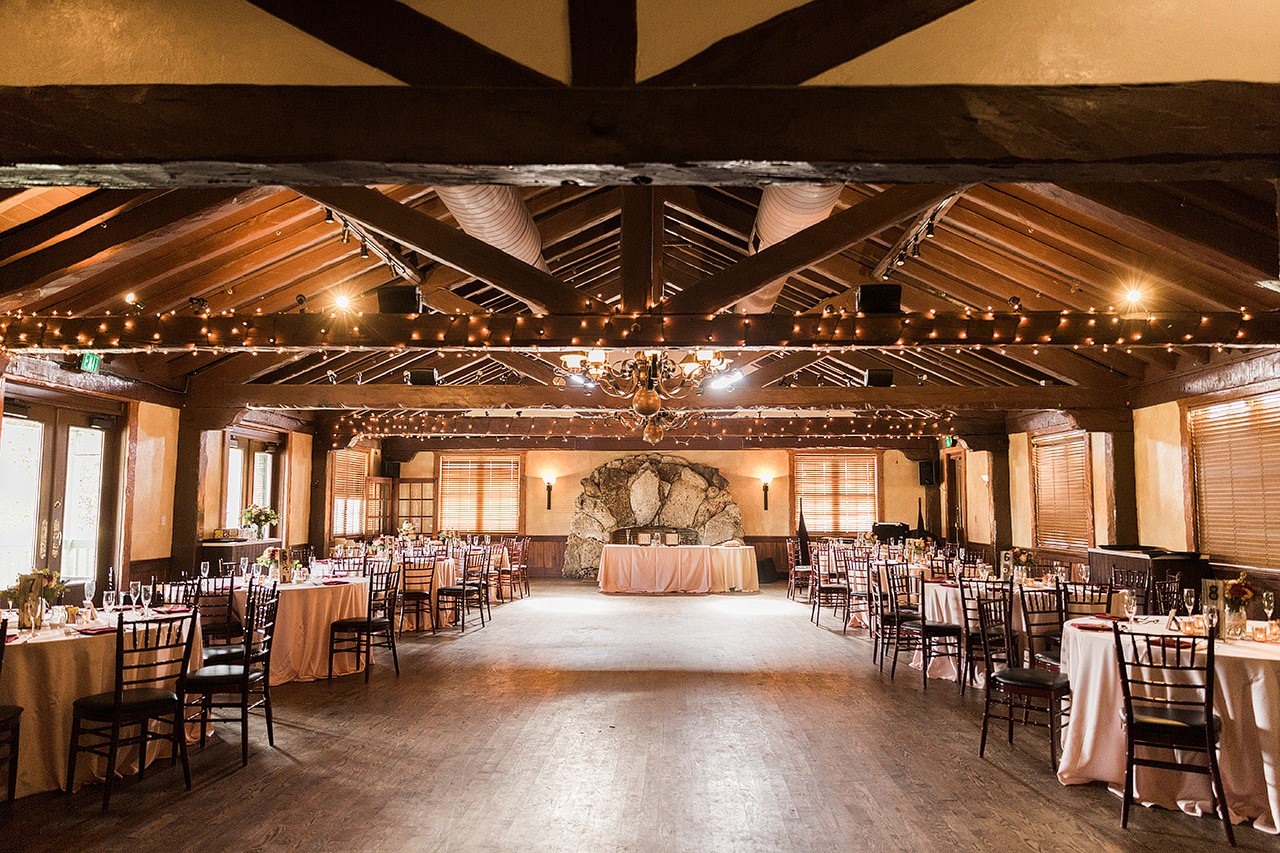 elegant ballroom with banquet seating